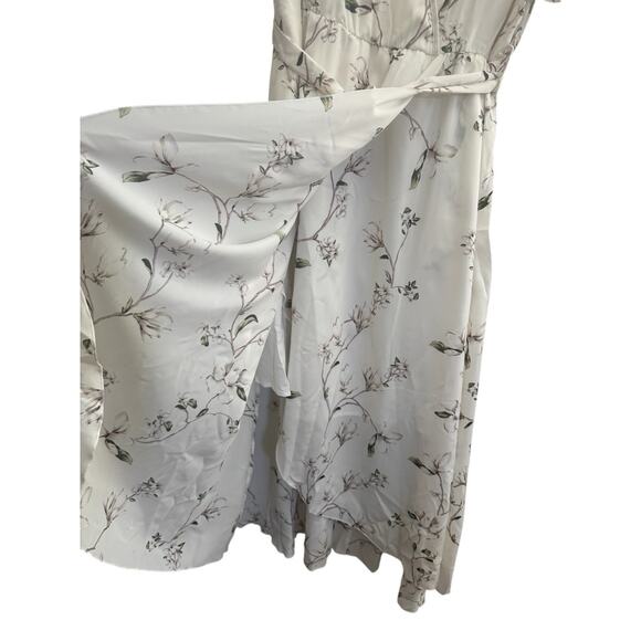 NWT Bloomchic Womens 14-16 Ivory Floral Faux Wrap Midi Dress Tie Belt Flutter - Picture 9 of 13